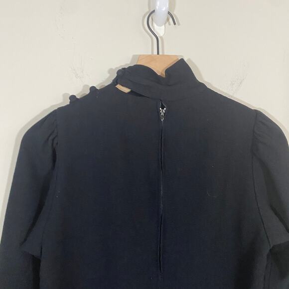 VTG 1960s Francesco de Leo Black Long Sleeve Wrap Overlap Dress Sz S** - Picture 8 of 13